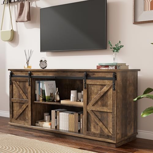 YESHOMY 58" TV Stand for TVs up to 65", Sliding Barn Doors, Barnwood - Image 2