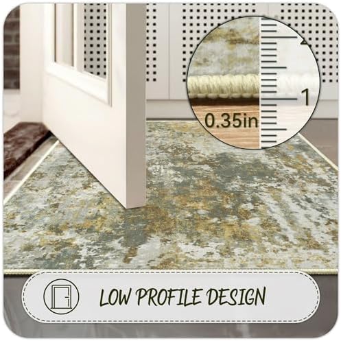 2x5 Green Rug Runners for Hallways Kitchen Non Slip Washable Entryway Runner Rugs with Rubber Backing 5ft Long Carpet Runner for Laundry Bedroom, Low Pile Stain & Fade Resistant, Abstract Sage Green - Image 5