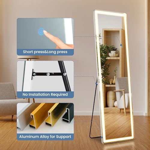 DUMOS Full Length Mirror Lighted, 16"x60" LED Floor Standing Mirror - Image 5