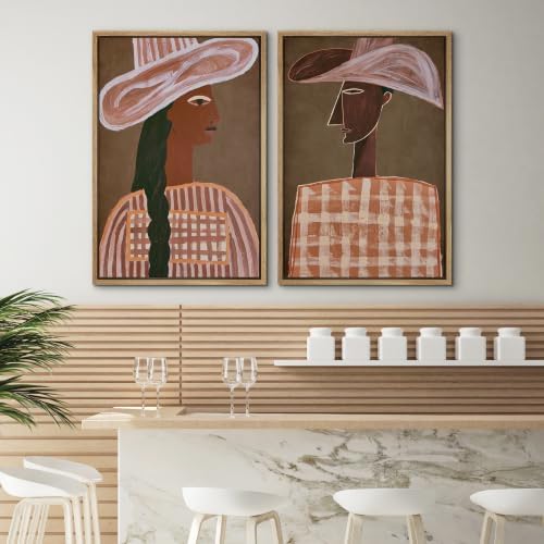 SIGNWIN Framed Canvas Print Wall Art Set Cowboy Cowgirl Portrait Illustrations Modern Minimal Decorative for Living Room, Bedroom, Office - 24"x36"x2 NATURAL - Image 4