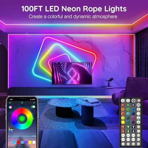 AILBTON 100Ft Neon Rope Lights,Flexible Led Rope Lights Control with App/Remote,Multiple Modes RopeLights,IP65 Outdoor RGB Led Neon Lights NonWater Resistant,Music Sync Gaming Led Neon Light Strip - Image 2