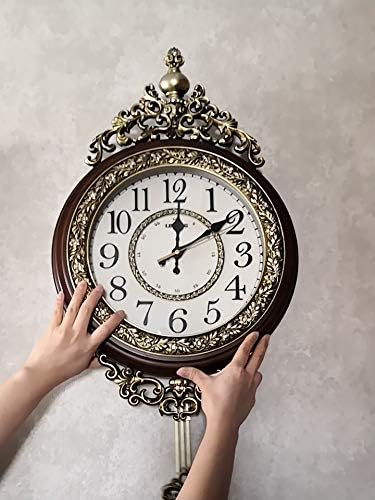 SHISEDECO Elegant, Traditional, Decorative, Hand Painted Modern Grandfather Wall Clock Fancy Ethnic Luxury Handmade Decoration, Swinging Pendulum for New Room or Office. Large. 29.5 Inch. Brown - Image 4