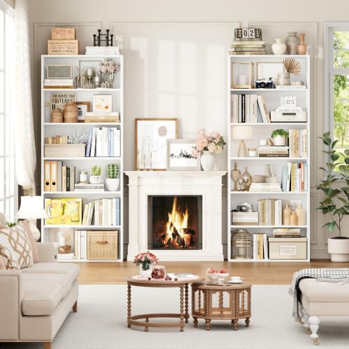 FOTOSOK 6 Tier Tall Bookshelf and Bookcase, Open Display Shelves, White 2PK - Image 3