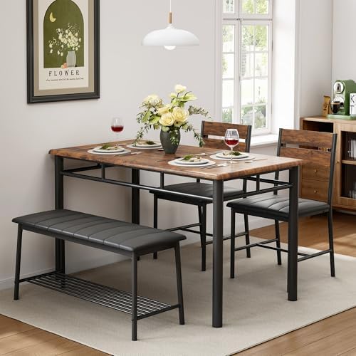 IRONCK Dining Table Set for 4, Kitchen Table and Chairs Set, Rustic Brown - Image 4
