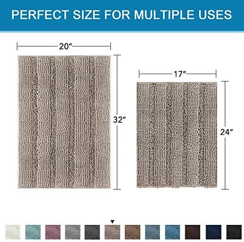 Non Slip Thick Shaggy Chenille Bathroom Rug Mat Set Extra Soft and Absorbent Striped Floor Rugs, 2 Piece, Machine-Washable - Image 2