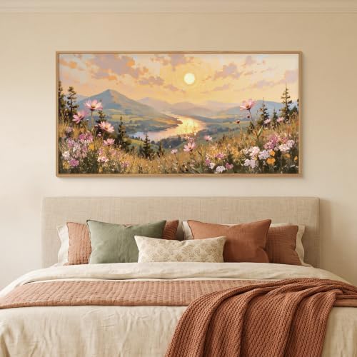 LHIUEM Large Boho Sunset Wildflower Framed Canvas Wall Art -20"x40"x1 - Image 5