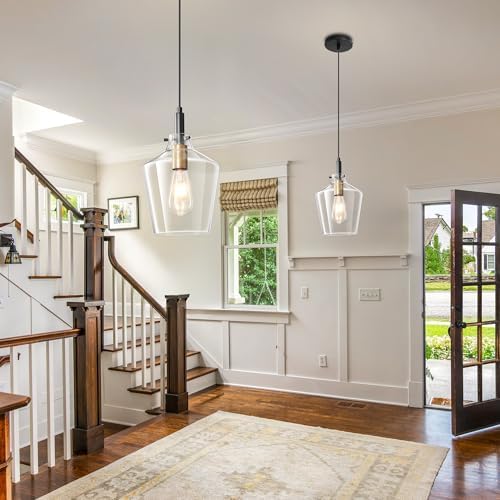 Glass Pendant Lighting for Kitchen Island 2 Pack Black Gold Clear 8 Inch - Image 3