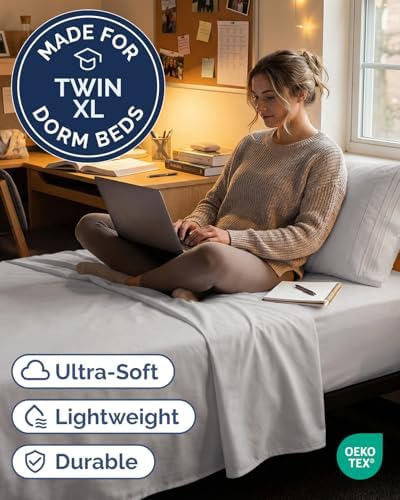 Twin XL 3 Piece Sheet Set - College Dorm Room Essentials - Light Grey - Image 2