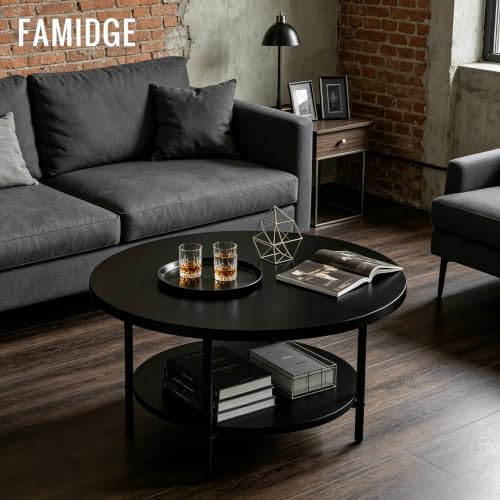 Coffee Tables for Living Room, 27.6" Round Coffee Table, Black Coffee Table - Image 2