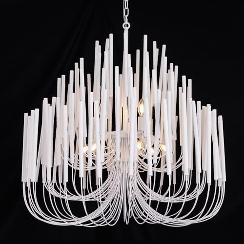 TOCHIC Modern Farmhouse Chandelier for Dining Room 36", Large Vintage White Wood Chandeliers Light for Living Room, Rustic Pendant Lighting Fixture Ceiling Hanging for Foyer Bedroom Entryway by TochicLightingEnjoytheDifference