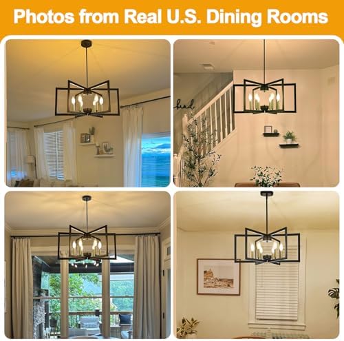 25"-61" Height Adjustable Modern Black and Gold Chandelier for Dining Room, No Assembly Required Dining Room Light Fixture Over Table, Industrial Metal Pendant Lights Fixture for Kitchen Island - Image 5