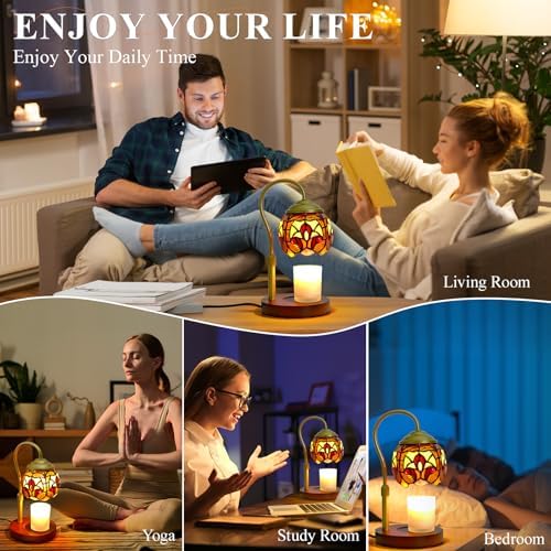Tiffany Style Candle Warmer Lamp with Timer, Dimmable Stained Glass Candle Lamp Warmer, Birthday Gifts for Mom Women Friend Sister Baroque Wax Melt Warmer with 2 Bulbs for Home Deco - Image 6