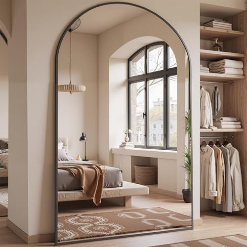 Oversized Floor Mirror, 81"x41" Arched Full Length Mirror, Black - Image 2