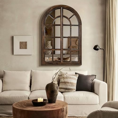 Farmhouse Window Mirror for Wall, 36”x24” Rustic Vintage Arch Mirror - Image 6