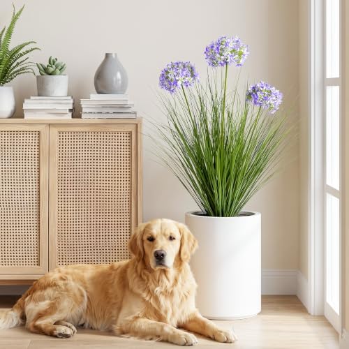 Ttranewsoo Tall Artificial Grass Plant with Purple Flowers, 35.4 Inch Faux Potted Greenery, UV Resistant Floor Plant for Indoor and Sheltered Outdoor Decor, 1 Pack by Ttranewsoo