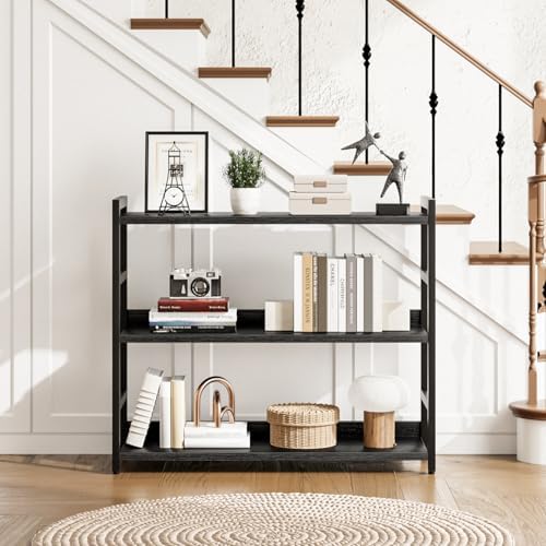 NUMENN Wide Bookshelf, 3 Tier Freestanding Shelving Unit, Black - Image 4