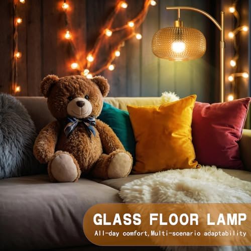 Glass Floor Lamp for Living Room with Amber Glass Lampshade&Remote Control - Image 2