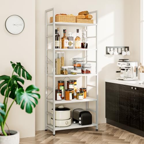 NUMENN 5 Tier Bookshelf, Tall Freestanding Open Storage Bookcase, White - Image 2