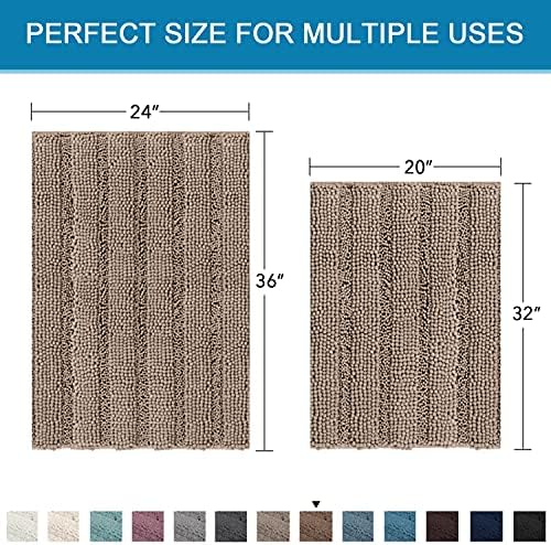 H.VERSAILTEX 2 Piece Bathroom Set - Super Absorbent Chenille Striped Bath Mats, Non Skid, Machine Washable (Taupe Brown, 24 x 36 Plus 20 x 32 - Inches) - Image 2