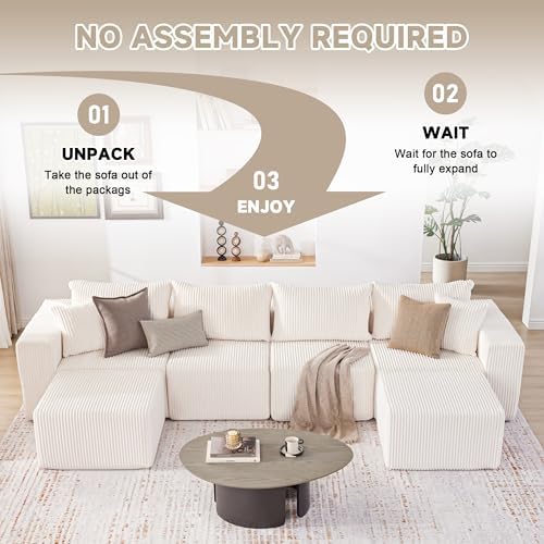 135.4" Modular Boneless Couch, Sectional Couches for Living Room, Beige - Image 5