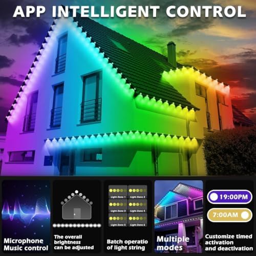 SINLEY 200FT Permanent Outdoor RGB Lights,Waterproof Smart LED Eaves Lights with App/Remote Control,for Christmas and All Holiday Decor,Daily and Accent Lighting,House Roof and Garden Lighting - Image 3