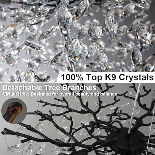 YUYI 30" Black Crystal Chandelier, 10-Light Tree Branch Chandelier for Dining Room, Luxury Round K9 Crystal Raindrop Chandeliers Light Fixture for Living Room Foyer Entryway Bedroom Kitchen - Image 4