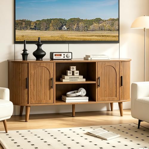 51"Fluted TV Stand for Tvs up to 60" Entertainment Center with Open Storage by Mxtxmy