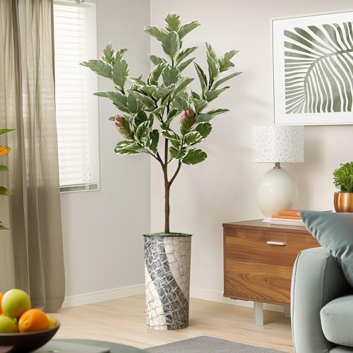 Artificial Tree in Geometric Pattern Planter, Fake Rubber Silk TRE for Indoor and Outdoor Home Decoration - 70" Overall Tall (Plant Pot Plus Tree) by SIGNWIN