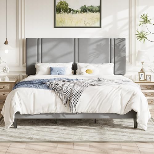 Allewie King Size Platform Bed Frame with Velvet Upholstered Headboard by Allewie