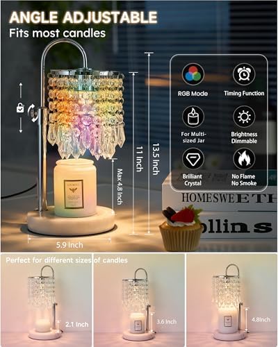 Candle Warmer Lamp with Timer Dimmer and 3 Bulbs, Candle Lamp Warmer with RGB Mode for Adjustable Height, Crystal Candle Lamp for Jar Candles, House Warming Gifts Home Room Decor, RGB Silver - Image 3