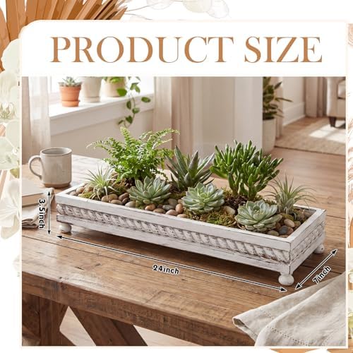 AceOrbit Large Long Wooden Dough Bowl, Spring Decorative Wooden Tables Centerpiece Tray, Riser Rustic Dough Bowl, Farmhouse Centerpiece Tray for Table Living Room Dining Gift (24",White) - Image 4
