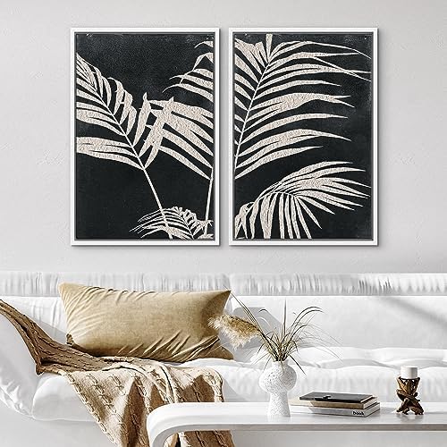 SIGNWIN Framed Canvas Print Wall Art Palm Leaf Print, Minimalist Wall Art, Black White Wall Art Prints for Living Room, Bedroom, Office - 24"" x36 x2 White - Image 3