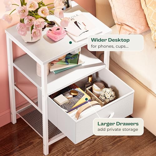 Huuger Nightstand Set of 2, Night Stand with Fabric Drawer, Mesh Shelf - Image 6