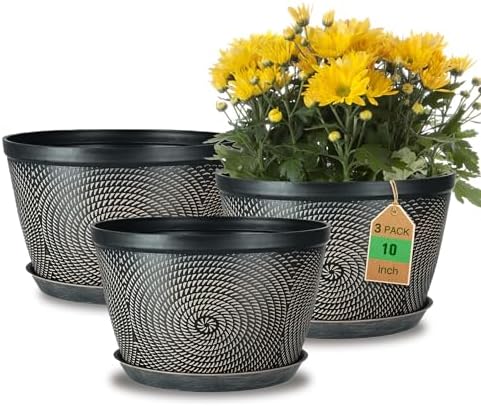 Quarut 10 Inch Flower Pots,3 Pack Planters for Outdoor Indoor by Quarut