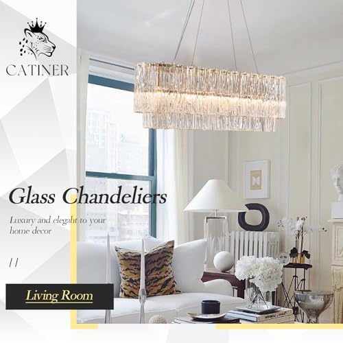 CATINER 35.5" Rectangle Crystal Glass Chandelier 6-Light Gold Chandeliers - Image 6