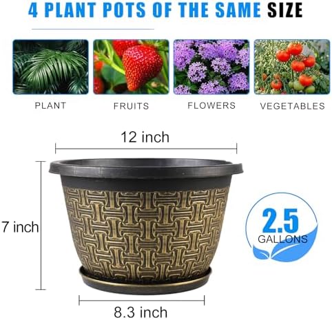Nooulap 4 Pack 12 Inch Plant Pots, Large Plastic Flower Planters - Image 3