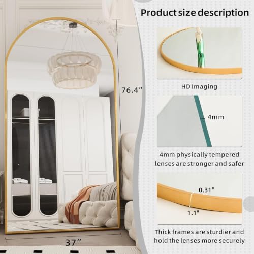 LFT HUIMEI2Y 76.4"x37" Arch Full Length Mirror, Gold Floor Mirror - Image 2