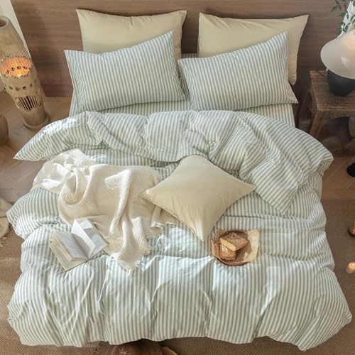 MooMee Striped Duvet Cover Set 100% Washed Cotton Linen Like - Image 5