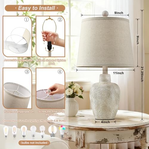 Rustic Farmhouse Table Lamps Set of 2 Small 21" Country Cottage Coastal Bedside Lamps with Retro White Finish for Bedroom or Living Room Nightstands (Bulbs Not Included) - Image 3