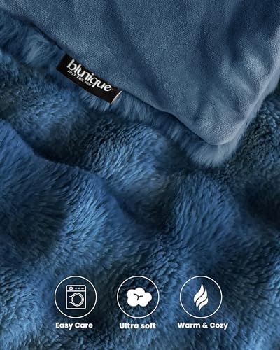 Ultra Soft Cozy Faux Fur Throw Blanket, Fuzzy Plush Thick Bubble Blanket, Oversize Luxury Fluffy Blanket for Couch, Sofa, Bedroom, and Living Room,50x60 Inches,Blue - Image 4