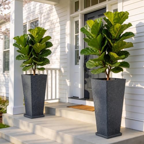 Autodaya 28" Plant Pots Tall Planters for Plants Outdoor Set of 2 with Tray - Image 3