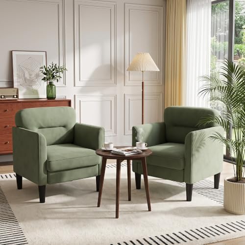 Kromax Accent Chair for Living Room Set of 2, Comfy Reading Armchair, Green by KROMAX