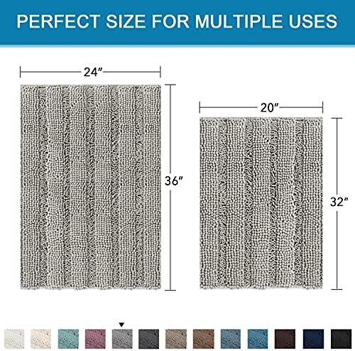 H.VERSAILTEX 2 Piece Bathroom Set - Super Absorbent Chenille Striped Bath Mats, Non Skid, Machine Washable (Dove Grey, 24 x 36 Plus 20 x 32 - Inches) - Image 2