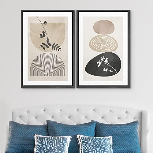 SIGNWIN Framed Canvas Print Wall Art Set Forest Flower Pastel Watercolor Polygons Abstract Nature Illustrations Modern Art Decorative Contemporary for Living Room, Bedroom, Office - 16"" x24 x2 Black - Image 3