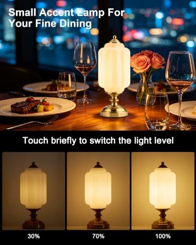 UMEXUS Vintage Cordless Rechargeable Table Lamp, Antique Brass, White Glass - Image 5