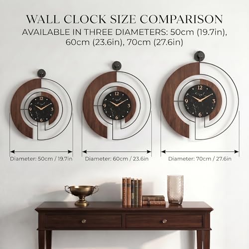 Modern Walnut Marble Dial Wall Clock, Large Wood Metal Frame Silent Non Ticking Wall Clocks for Living Room, Bedroom Decoration, Contemporary Home Wall Decor Gift Idea, 29.5 in - Image 3