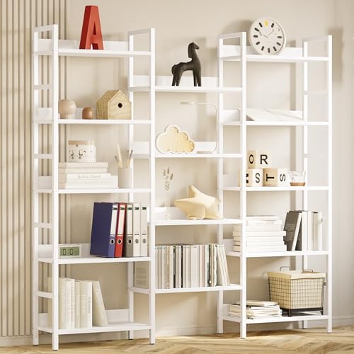 IRONCK Triple Wide 5-Tier Bookshelf with Metal Frame, Industrial White - Image 2