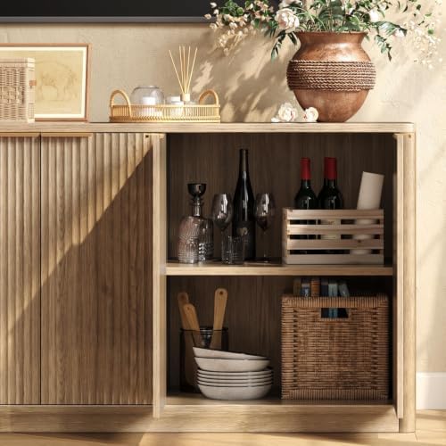 Evermagin 67" Fluted Oak Buffet Cabinet with Storage - Image 5