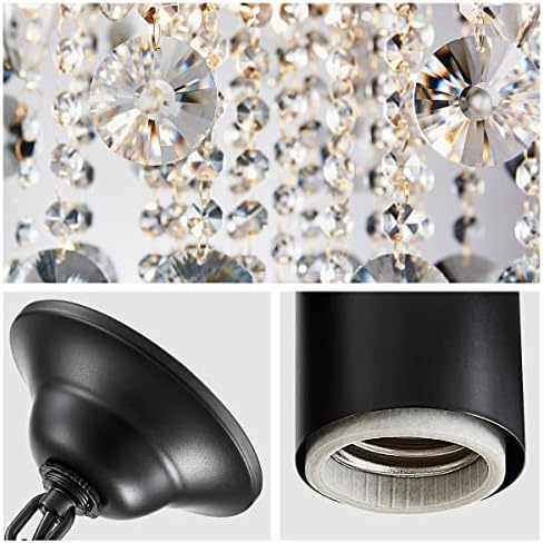 WUZUPS Crystal Chandelier 5-Light Pendant Ceiling Light Modern Lighting Fixture for Bedroom Hallway Bar Kitchen Bathroom, H 22.6'' x W 19.2'', E12 Base, Black - Image 5