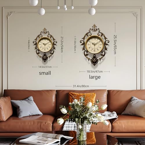 Vintage Wall Clock, Antique Decor,Decorative Wall Clocks Battery Operated,Non Ticking European Style Metal Wall Clock, Retro,Bedroom/Living Room/Kitchen 26"x19" - Image 4